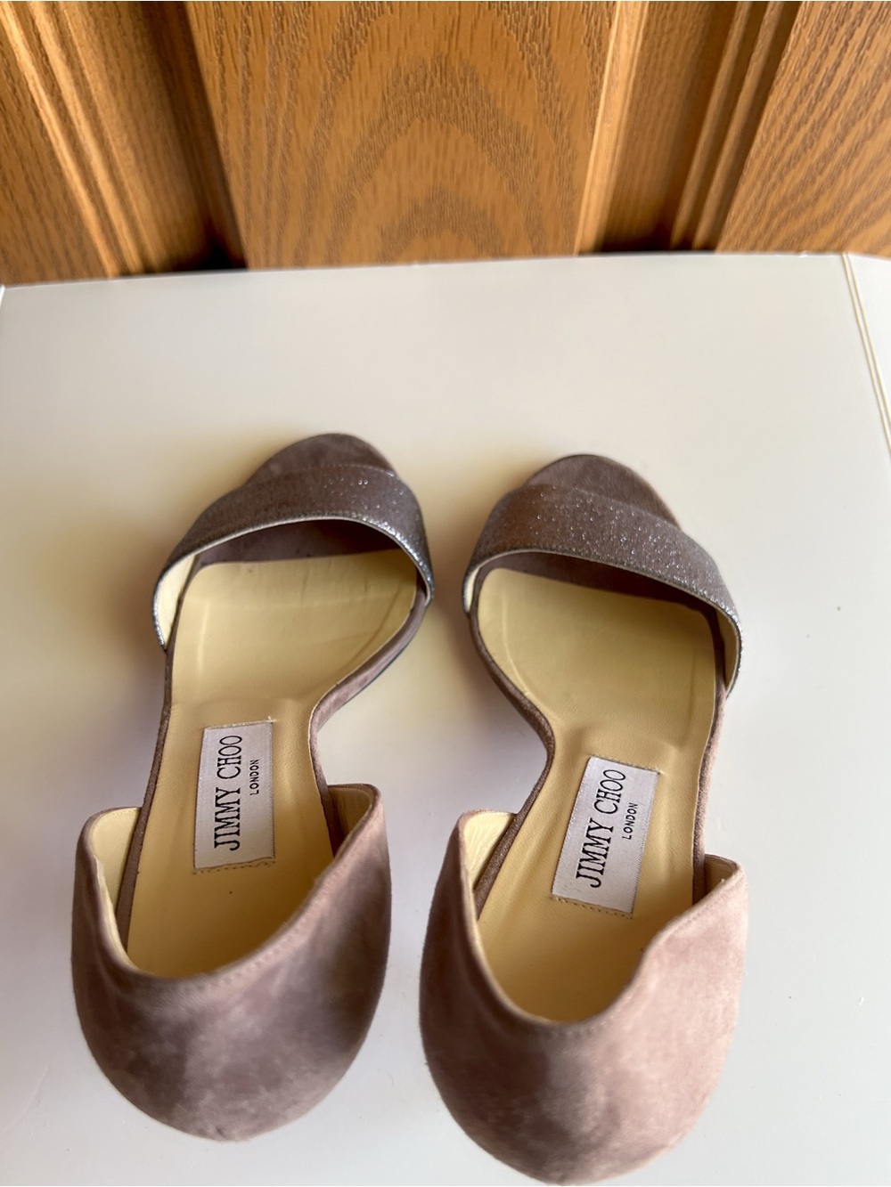 Jimmy Choo Glitter Suede D'Orsay Heels Gray Silver Sandals EU 37 - Picture 5 of 7